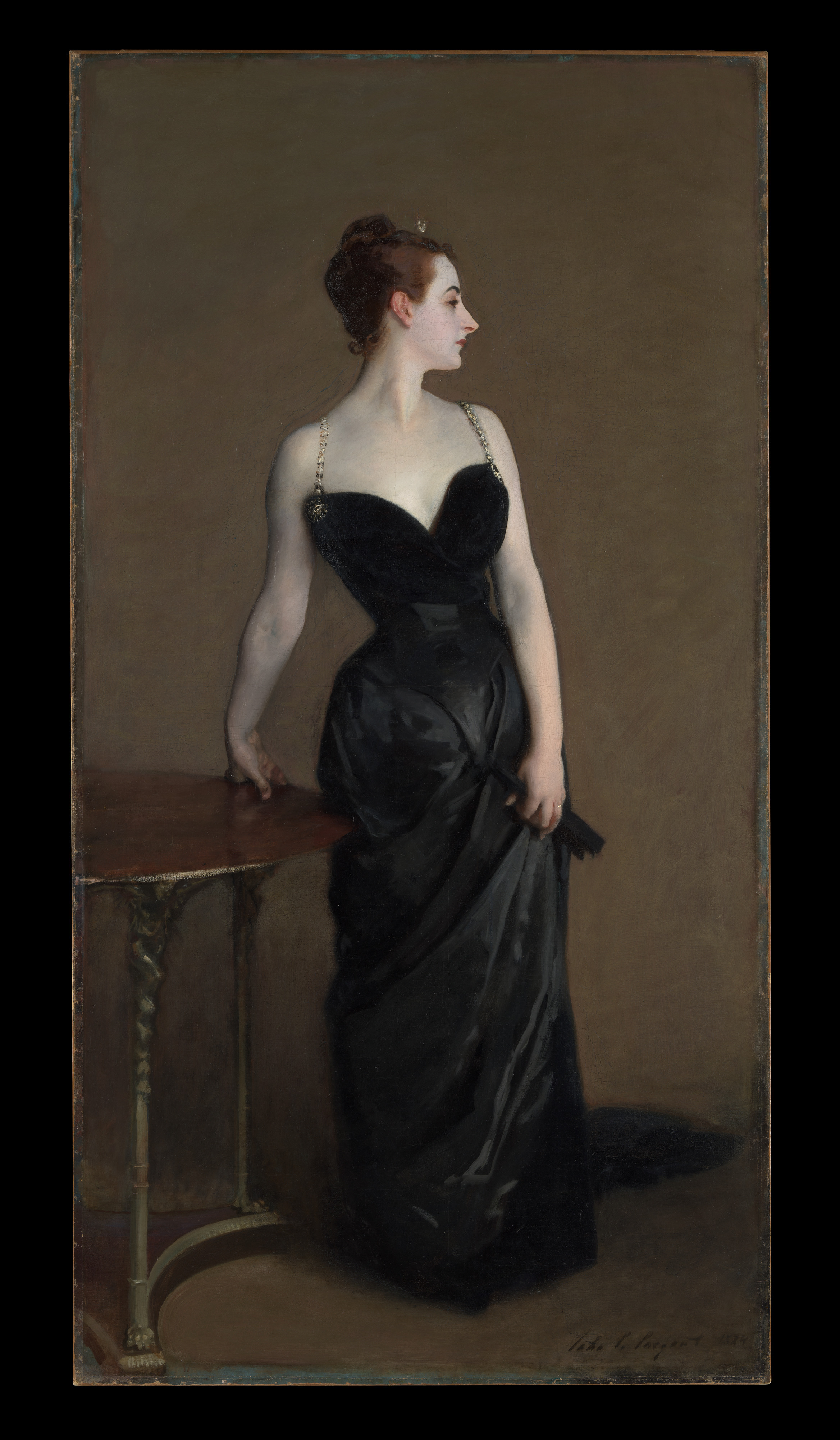John Singer Sargent《Madame X》中的女性肖像,黑色礼服与裸露肩颈形成强烈对比。